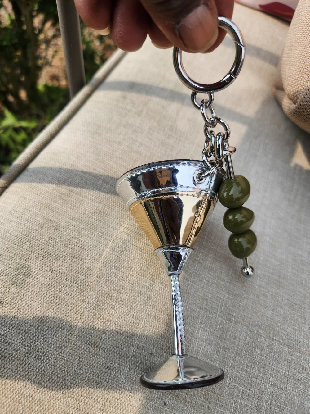 Michael Kors Silver Martini Glass Keychain with Olive Charm NIP